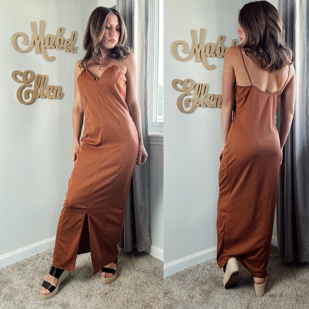 PrettyLittleThing Terracotta Ribbed maxi Dress size 12